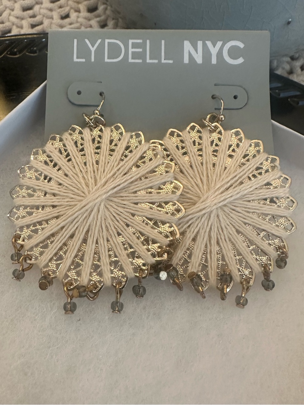 NWT Lydell NYC Boho Gold Filigree Yarn Wrapped Statement Earrings